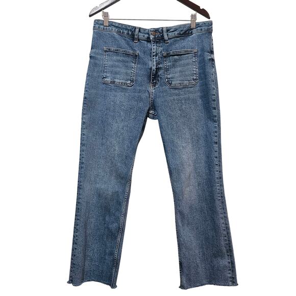 Zara Denim - Zara Straight Leg Jeans Size 14 Blue Denim Patch Pocket Raw Hem